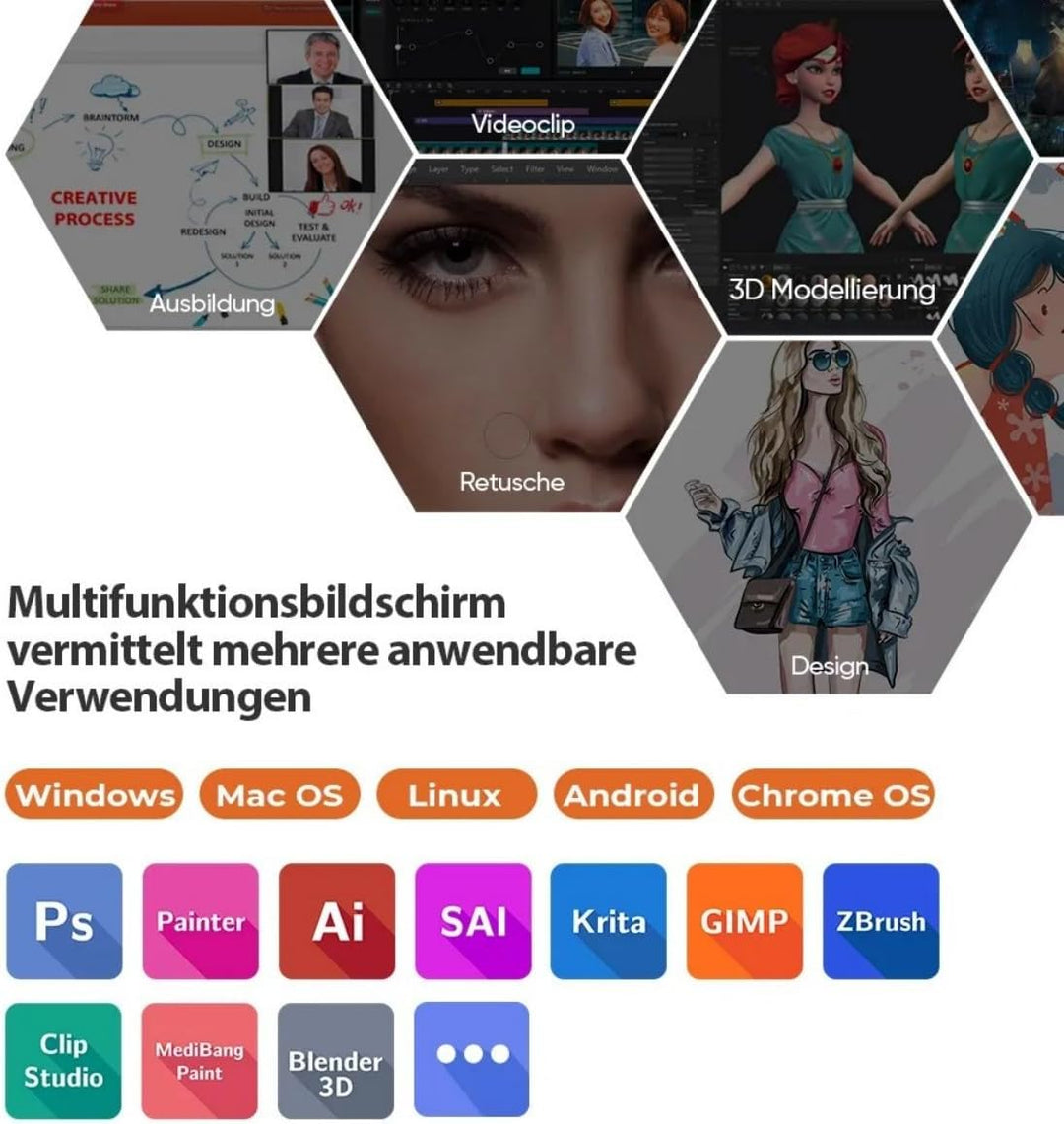XPPen Artist 13 2 Gen. Grafiktablett, 13,3 Zoll Stift Display, 127% sRGB Farbraum, X3 Smart-Chip Sti