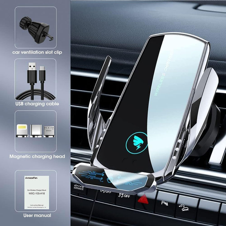 AmazeFan Kabelloses Autoladegerät 15W Qi-Ladegerät Schnellladegerät Touchscreen für iPhone Samsung H