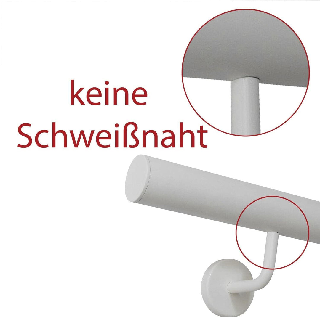 TIBU Handlauf Edelstahl weiss pulverbeschichtet 42,4 mm Geländer innen aussen wetterfest, Länge 190