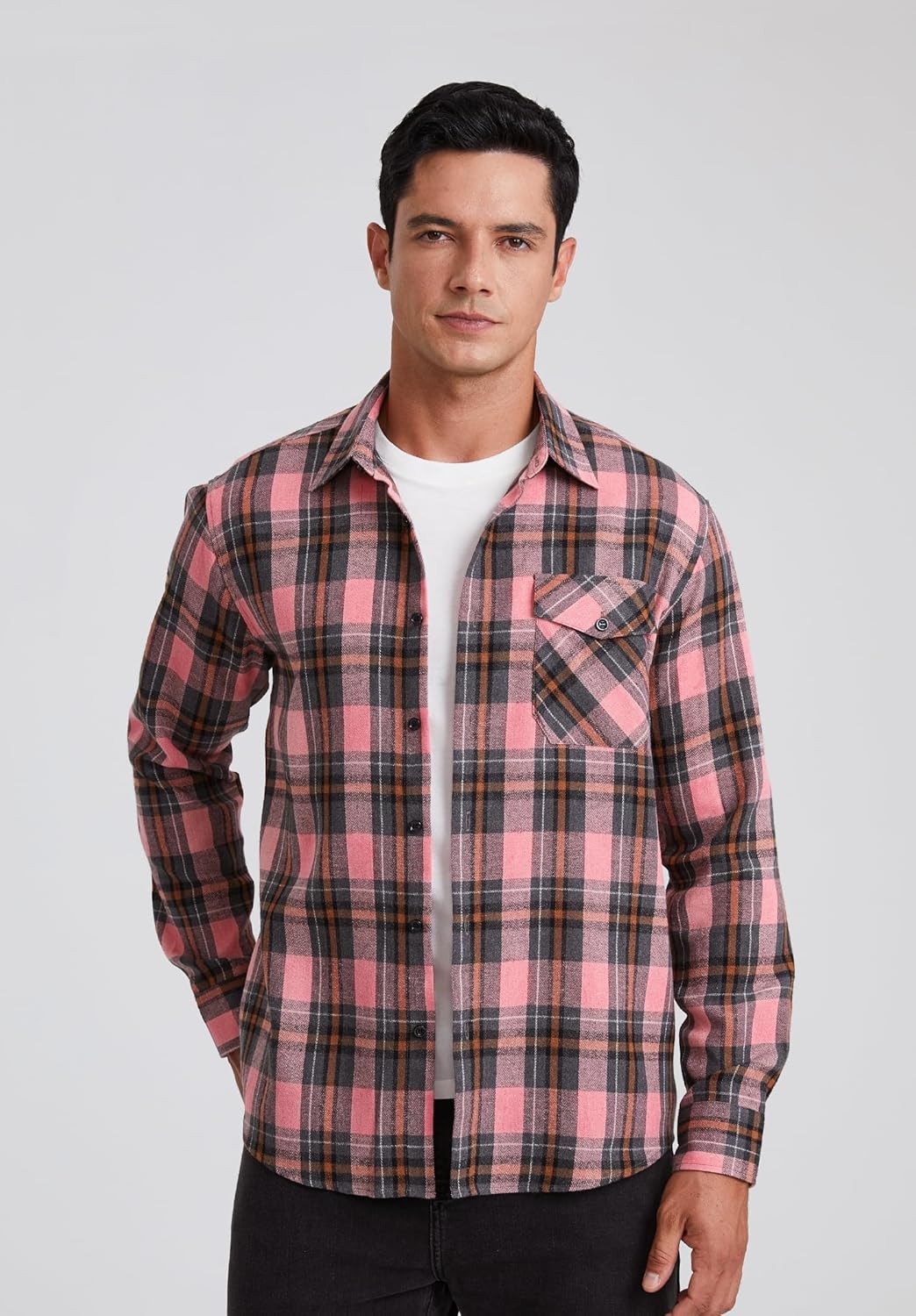 HISDERN Flanellhemd Herren Karierte Hemden Herren Langarm Button Down Baumwolle Holzfällerhemd Regul