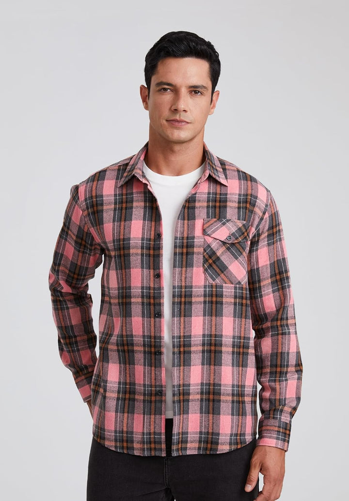 HISDERN Flanellhemd Herren Karierte Hemden Herren Langarm Button Down Baumwolle Holzfällerhemd Regul