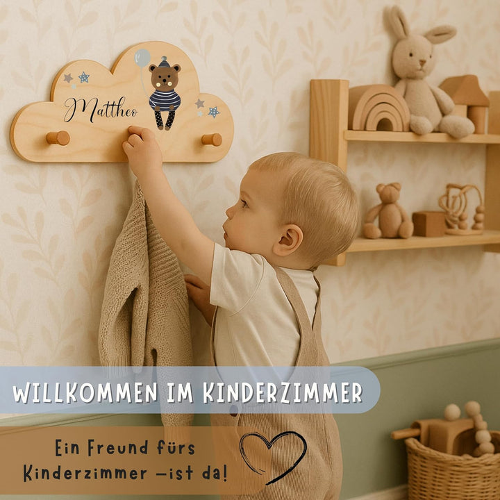 EmiliaLotte Kindergarderobe Personalisiert mit Wunschname I Garderobe Kinder aus Holz - Verschiedene