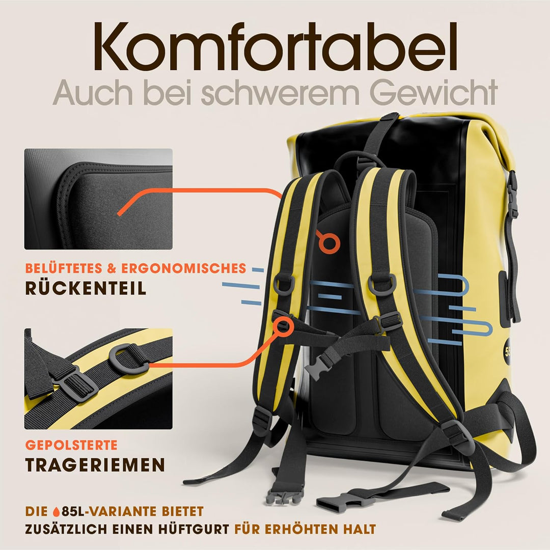 Earth Pak wasserdichter Rucksack – 35L / 55L Waterproof Backpack mit leistungsstarkem Rolltop Rollve