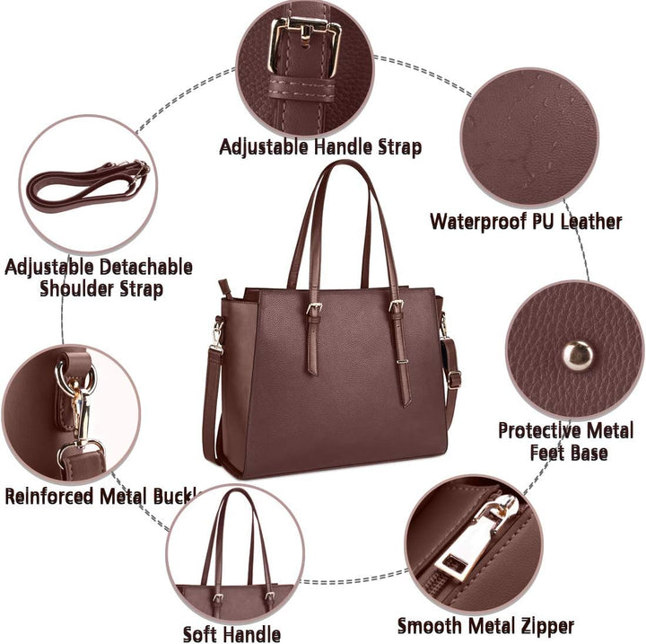 NEWHEY Handtasche Damen Shopper Damen Grosse Schwarz Gross Laptop Tasche 15.6 Zoll Elegant Leder Umh