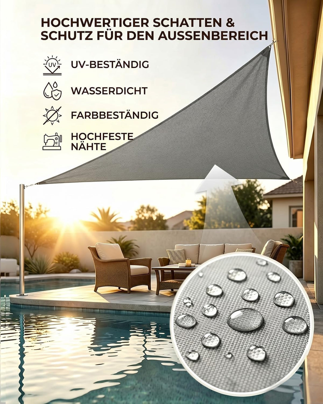Sonnensegel Dreieckig 3x4x5m Wasserdicht, Sonnenschutz Windschutz, Premium HDPE Wetterbeständig Atmu