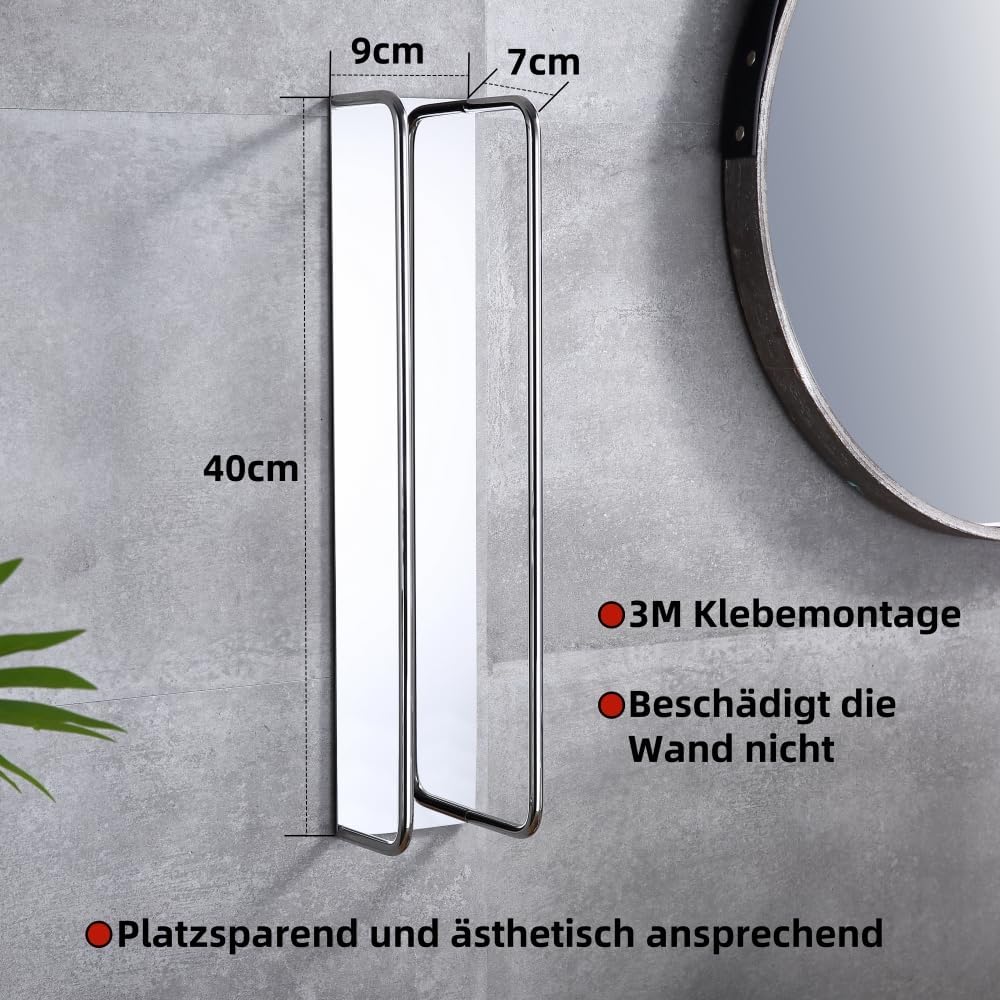 HomeHeng Gästehandtuchhalter Ohne Bohren Chrom, Handtuchregal Selbstklebend Edelstahl SUS304 Handtuc