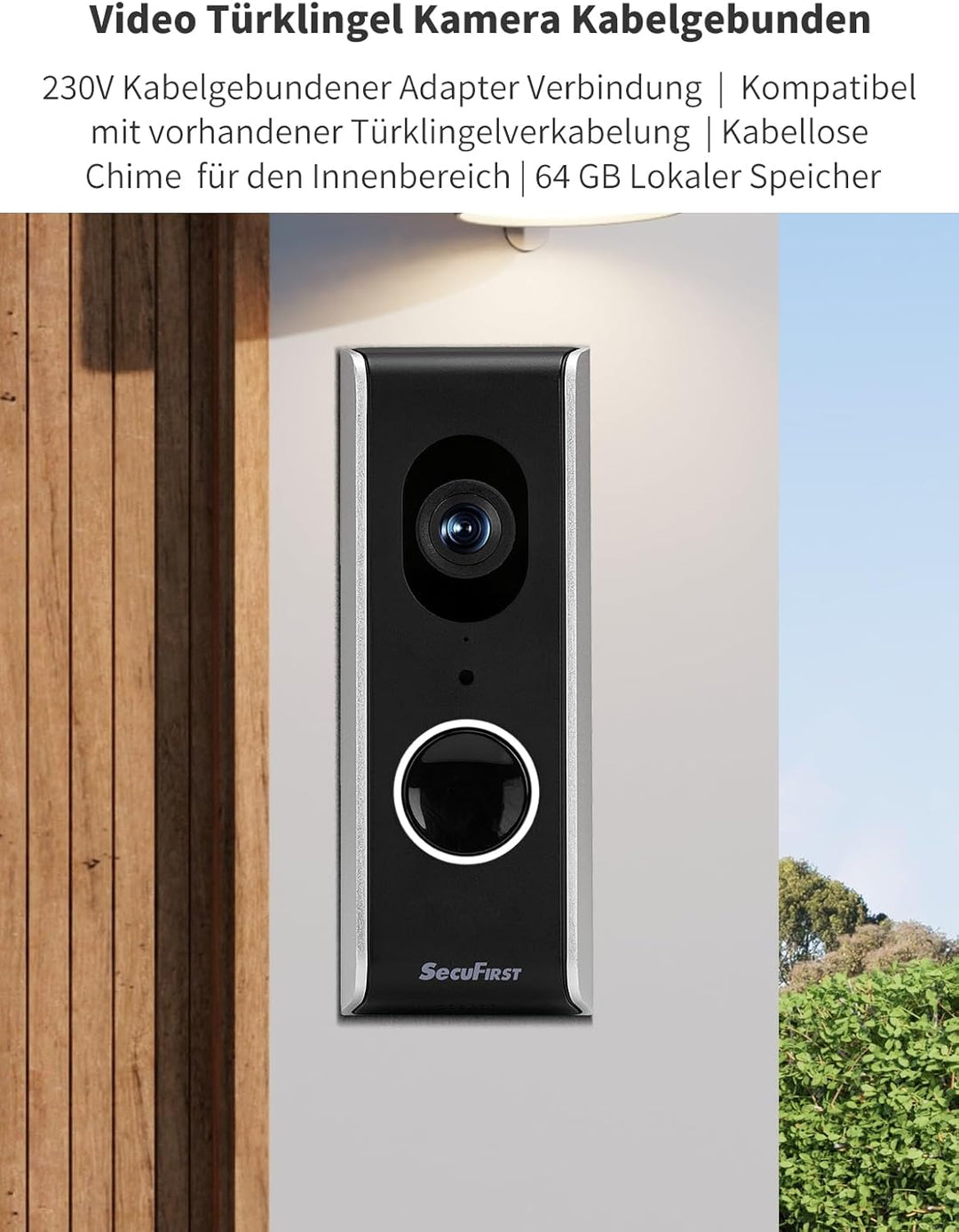 SecuFirst Türklingel mit Kamera mit Chime,Video Türklingel Kabelgebunden,WLAN Klingel Haustür Aussen