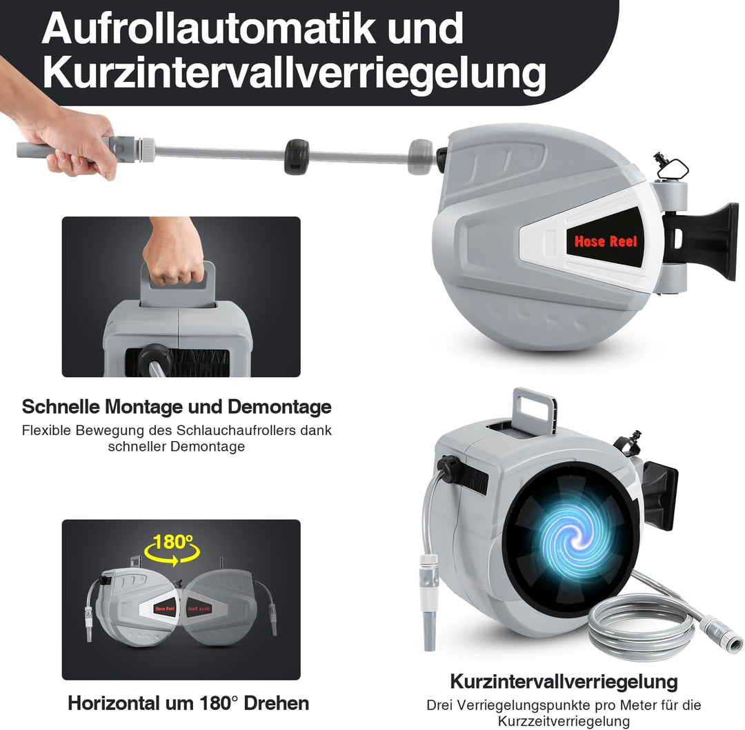 20m Versenkbarer Schlauchtrommel Wandmontage Schlauchaufroller Wasserschlauch Trommel 180° Schwenkba