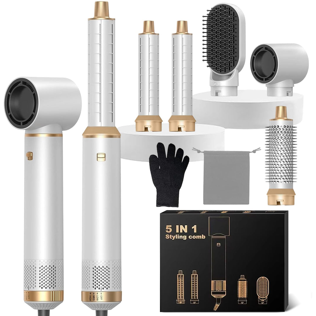 Hair Styler 5-in-1, Airstyler Haarstyler Set mit Rundbürstenföhn, Warmluftbürste, Airflow Lockenstab