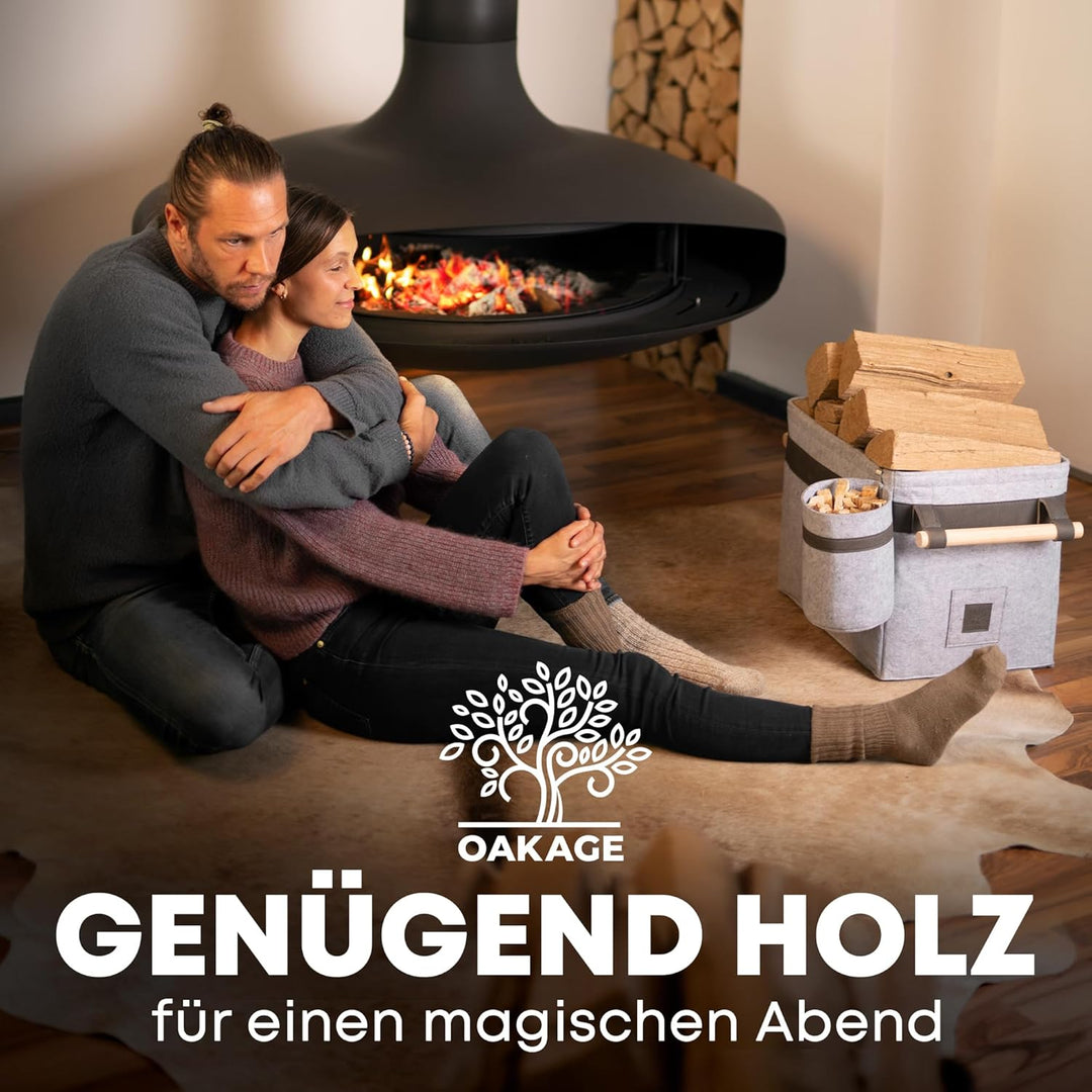 OAKAGE® Holzkorb für Kaminholz Gross mit Zündholzkorb [Integrierter Metallrahmen für Zusatzstabilitä
