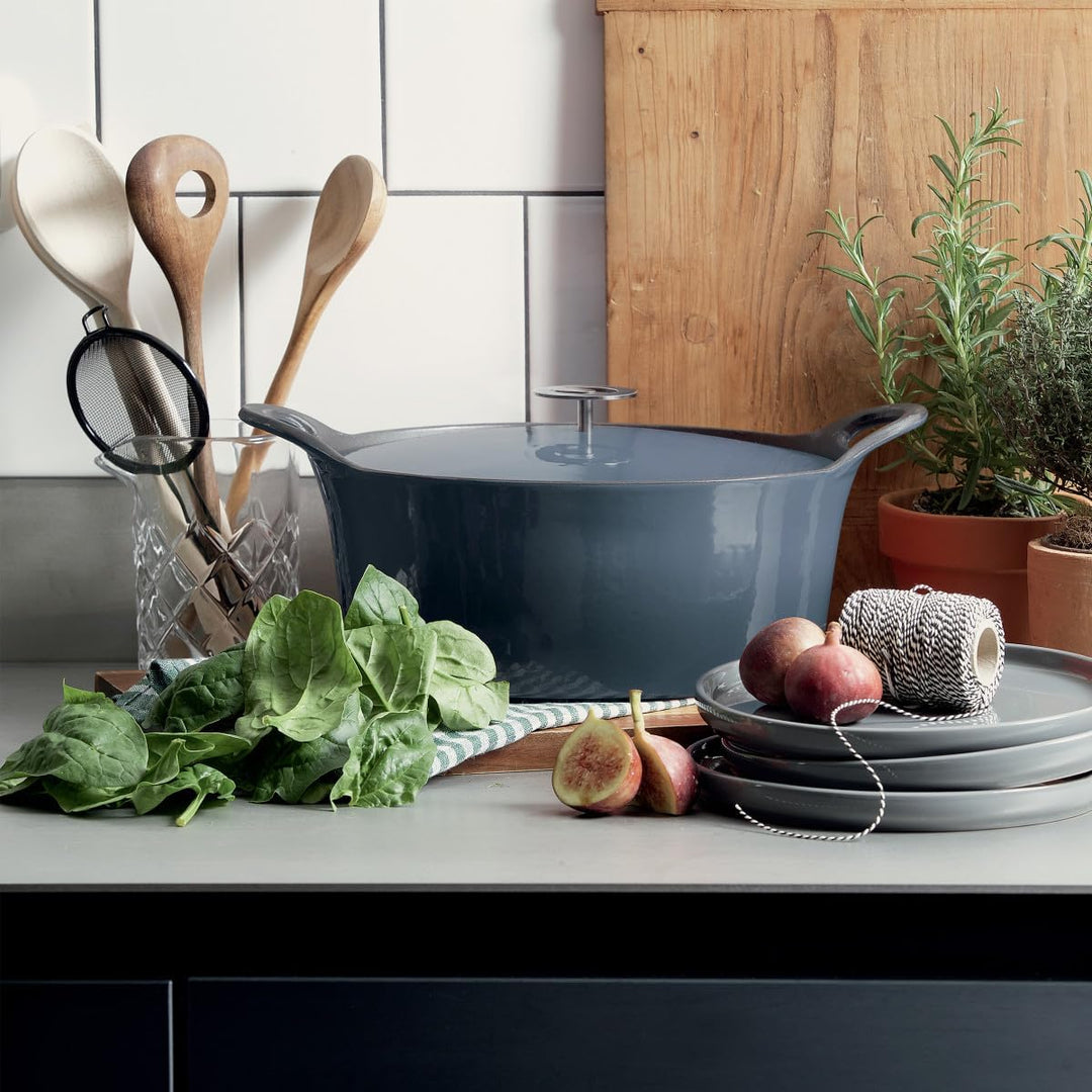 Cuisinox C61180WX31858 Volcan Bräter, oval, 29 cm, Gusseisen, emailliert, Denimblau, mit Deckel 29cm