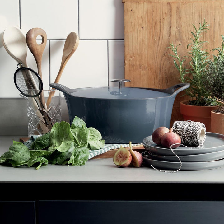 Cuisinox C61180WX31858 Volcan Bräter, oval, 29 cm, Gusseisen, emailliert, Denimblau, mit Deckel 29cm