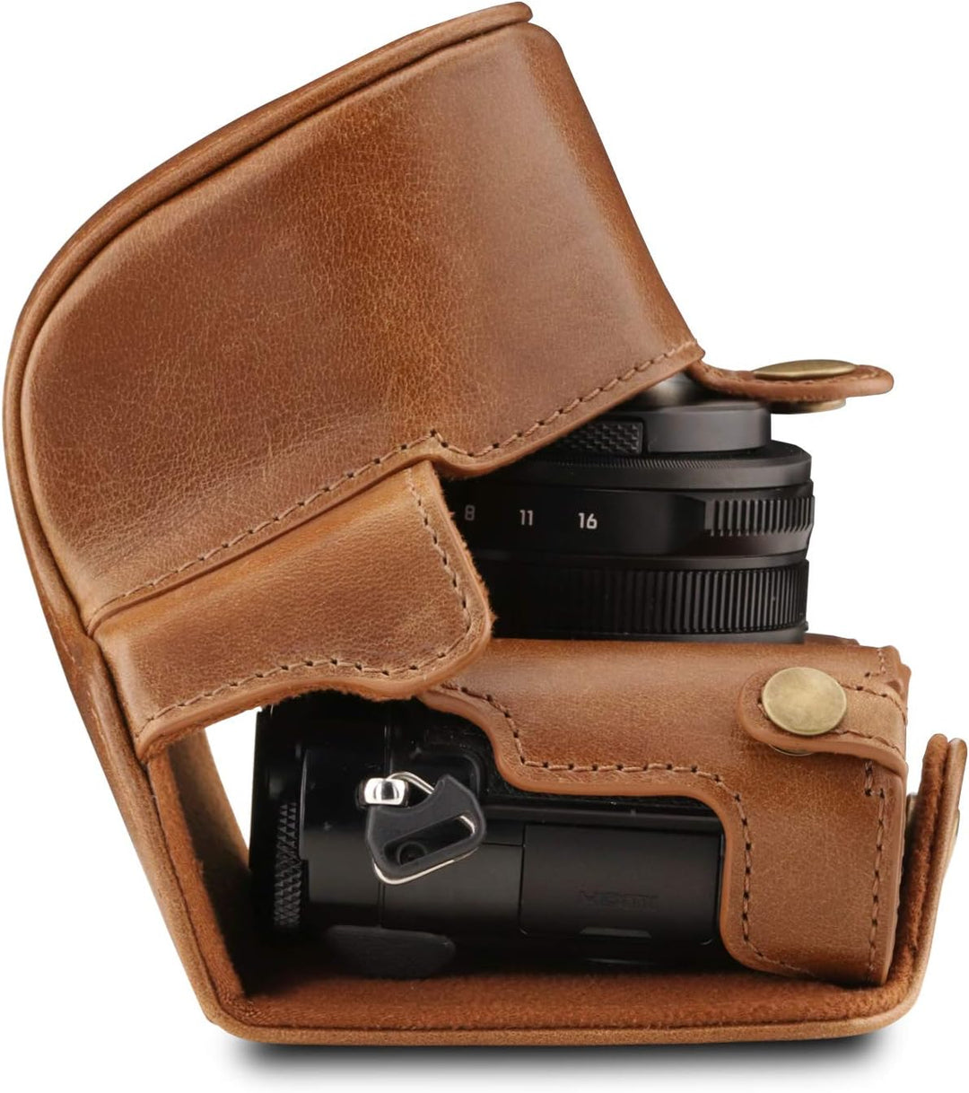 MegaGear MG1566 Panasonic Lumix DC-LX100 II Ever Ready Echtleder Kamera-Case mit Trageriemen - Braun