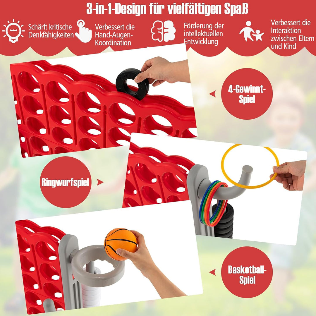 GOPLUS Riesiges 4 Gewinnt Spiel, Strategiespiel mit 42 Ringen, Basketballkorb &amp; Wurfspiel &amp; Schnells