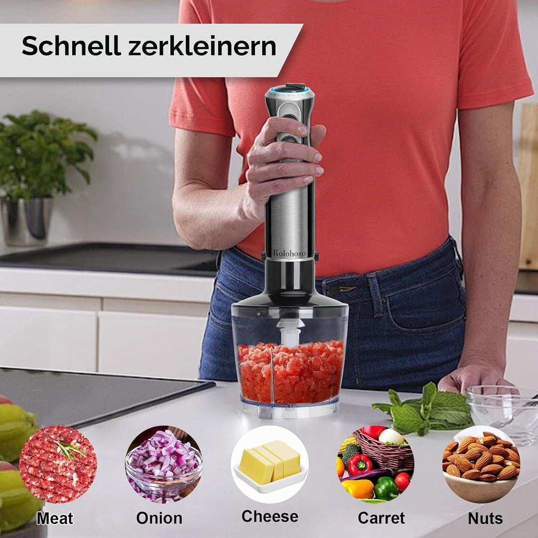 1500W Stabmixer, 20 einstellbaren Geschwindigkeiten 4 in 1 Pürierstab TURBO-Modi, Professioneller, S