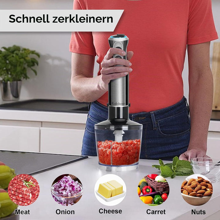 1500W Stabmixer, 20 einstellbaren Geschwindigkeiten 4 in 1 Pürierstab TURBO-Modi, Professioneller, S