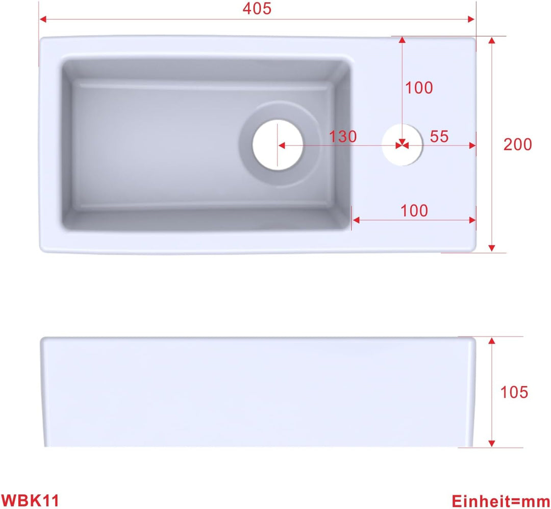 Waschbecken Keramik Waschtisch Hängewaschbecken klein Handwaschbecken Weiss Eckig 40 x 20 cm Badezim