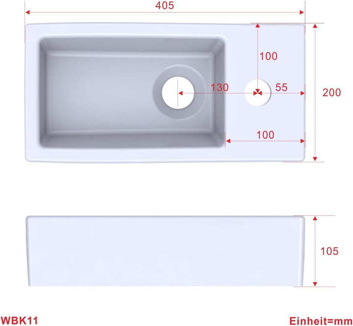 Waschbecken Keramik Waschtisch Hängewaschbecken klein Handwaschbecken Weiss Eckig 40 x 20 cm Badezim