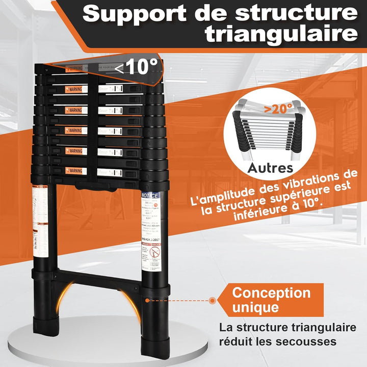 HBTower Teleskopleiter 3,8m mit rutschfesten Füssen, Leichte Ausziehleiter, Leiter Ausziehbar, klapp