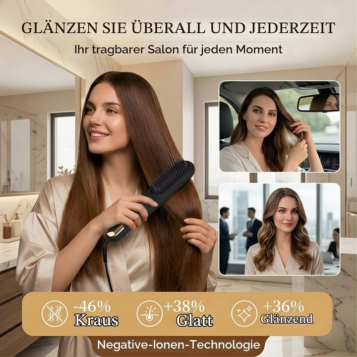 Glättbürste Kabellos, Haarbürste Elektrisch für Locken und Glätten, Tragbare Haarglätter Bürste, Wie