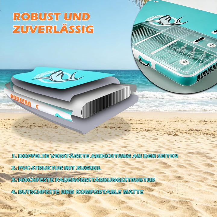 DURAERO Aufblasbare Schwimmplattform 240 x 180 x 15 cm, Badeplattform für bis zu 4 Personen, Drop-St