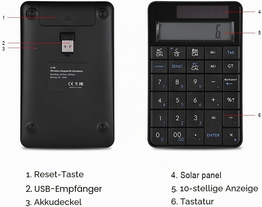 VBESTLIFE 2.4G USB Wireless 2 In 1 29 Tasten numerische Tastatur,Tastatur &amp; Taschenrechner mit LCD D