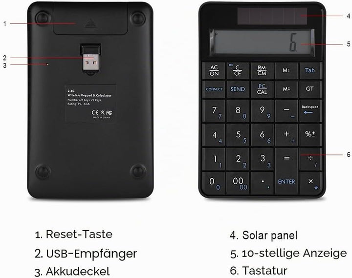 VBESTLIFE 2.4G USB Wireless 2 In 1 29 Tasten numerische Tastatur,Tastatur &amp; Taschenrechner mit LCD D