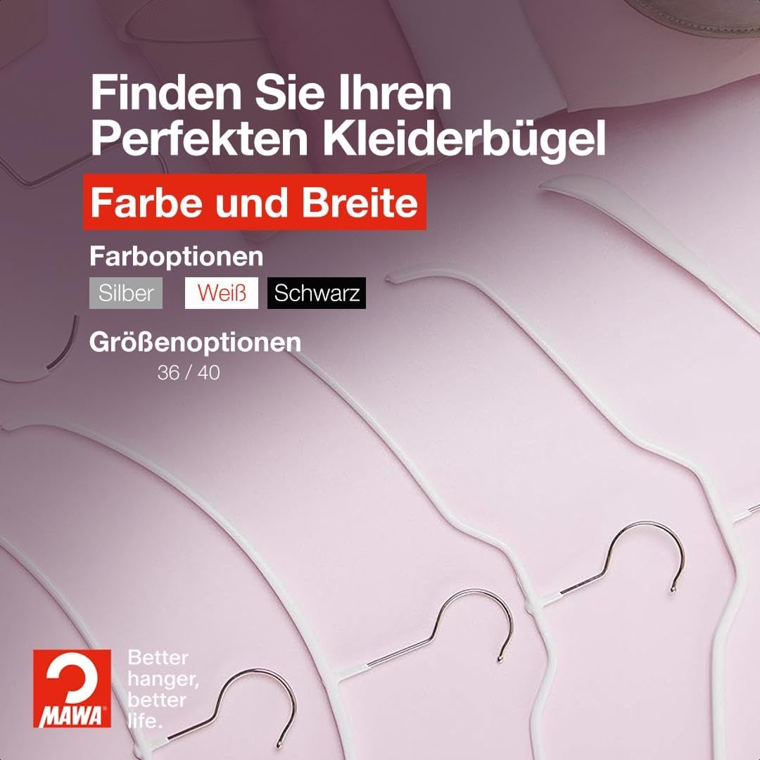 MAWA Kleiderbügel Light, Set mit 20 platzsparenden und rutschfesten Bügeln, ideal für T-Shirts, Tops
