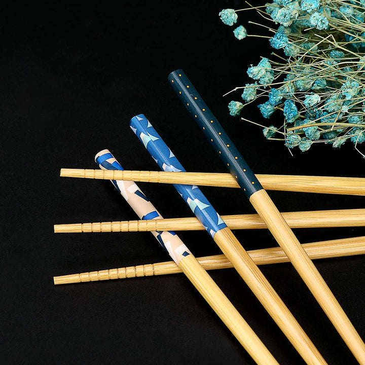 5 Paar japanische natürliche Bambus-Essstäbchen mit einzigartigem Aufdruck, wiederverwendbare Essstä