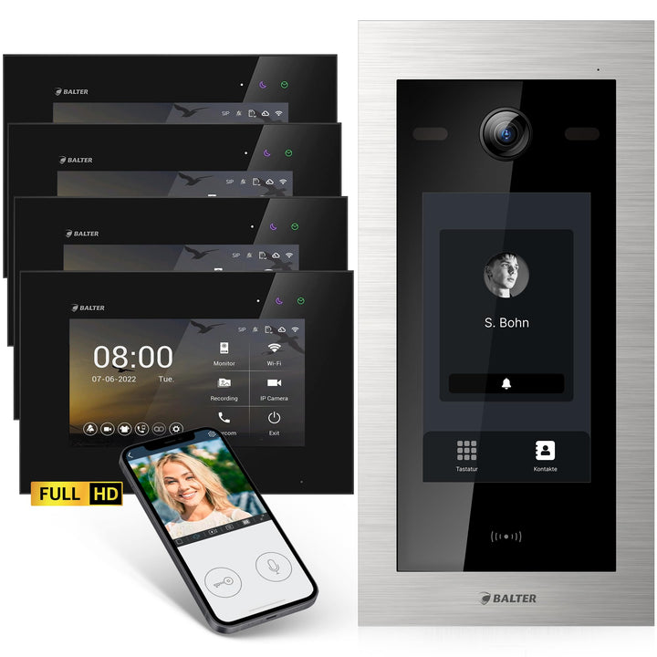 Balter EVO-HD Video Türsprechanlage mit Touchscreen Türstation, Video Türklingel, Smartphone App, 1