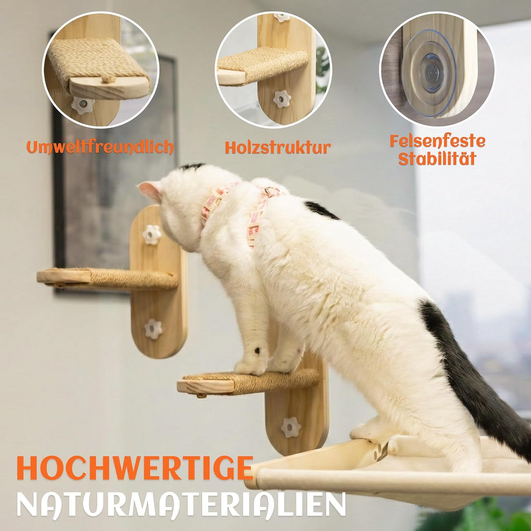 PETKARAY Grosse Katzen-Fensterstufe, Verbesserte Fenster-Treppe für Wohnungskatzen, Stabile Holzstuf