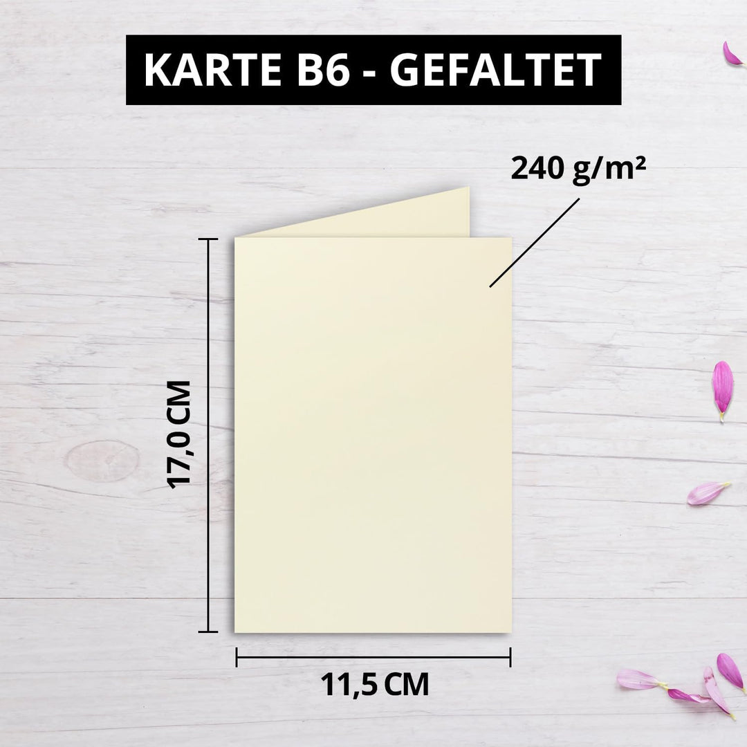 50 Faltkarten B6 - Vanille - Premium QUALITÄT - 11,5 x 17 cm - sehr formstabil - für Drucker geeigne
