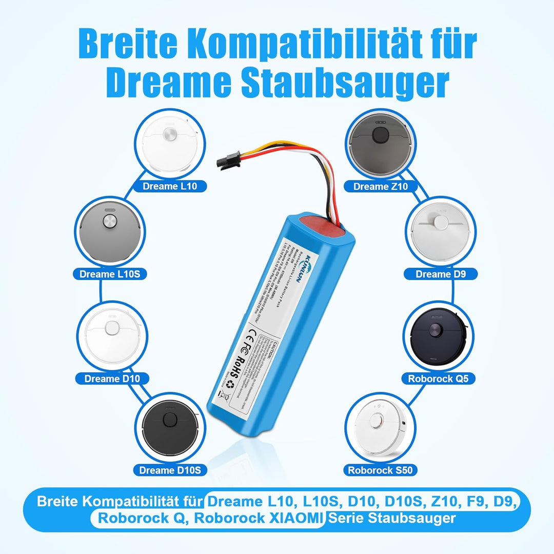 KUNLUN 14,4V 6700mah Ersatzakku für Dreame L10s Ultra D10/D10 Plus/D10s/L10/ L10s/Z10 Pro, für Dream