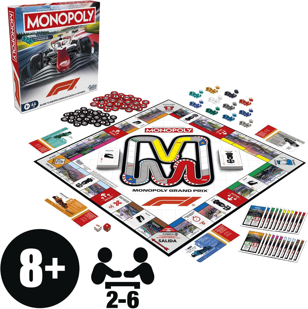 Monopoly F1-Edition, offizielles Formel-1-Spiel, Familienspiele für Kinder, Jugendliche und Erwachse