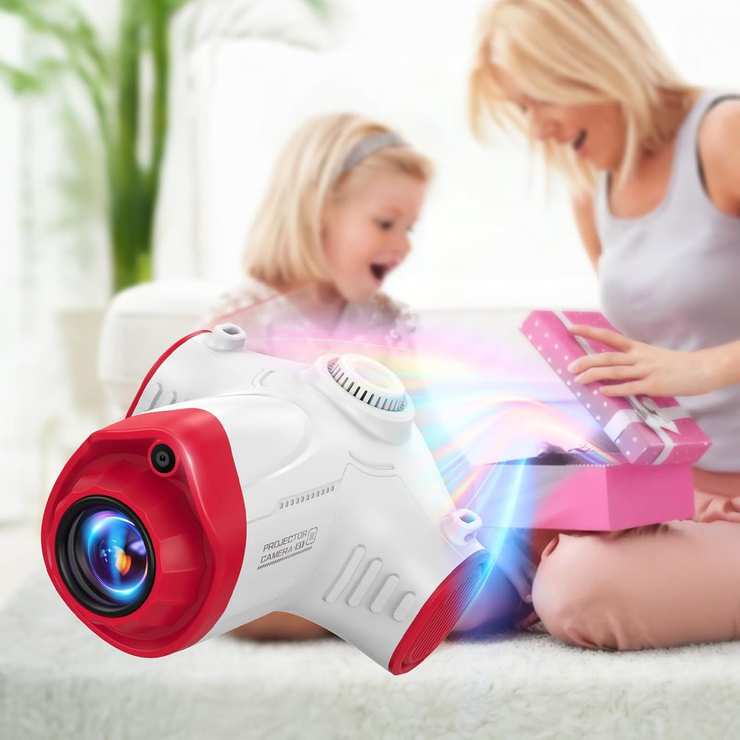 Kinderkamera mit Projektionskamera, 3 in 1 Videokamera,1080P mit 32GB-Karte, 2.4-Zoll-Bildschirm,Ges