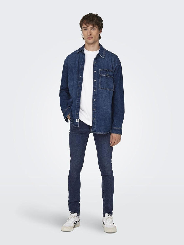 ONLY & SONS Male Skinny Jeans ONSWARP Mittlere Taille Skinny Fit Jeans 31W / 34L Medium Blue Denim,