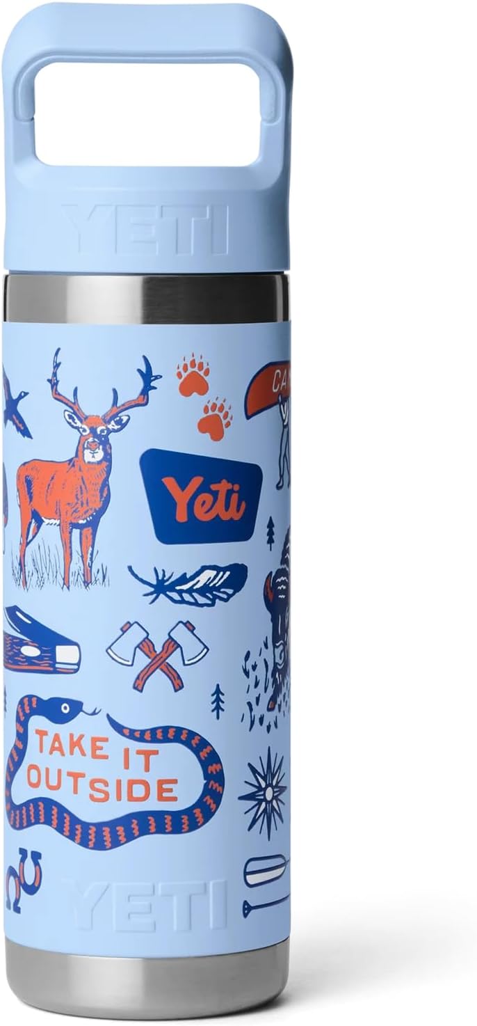 YETI Rambler Trinkflasche 18 oz (532 ml) Big Sky Summer Camp – Edelstahl Trinkflasche mit Strohhalmd