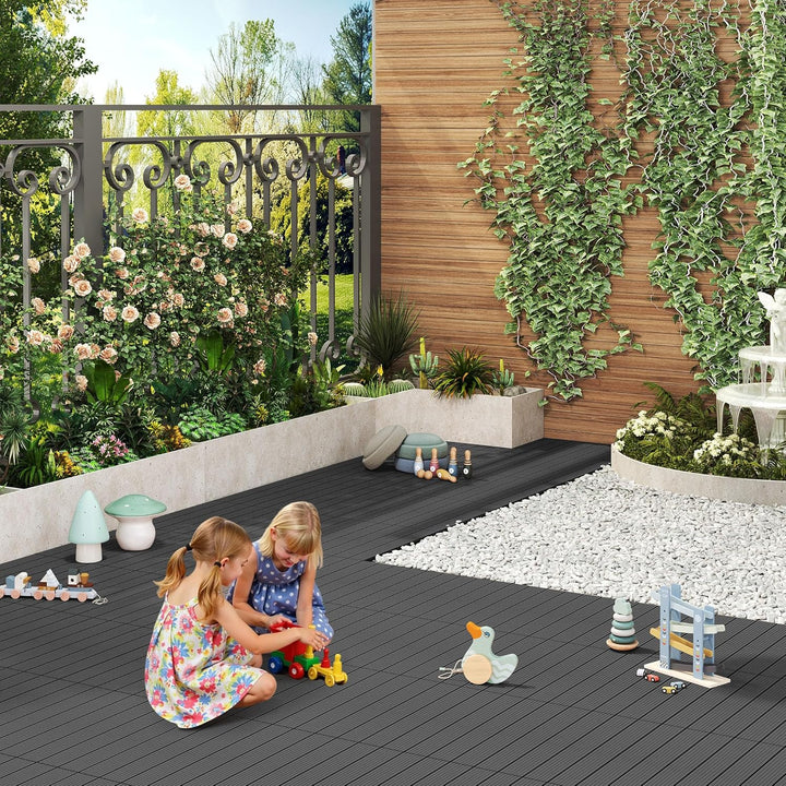 WOLTU WPC Terrassenfliesen Terrassendielen Holz-Optik 30x60cm, Fliese Bodenfliese Klickfliese mit kl