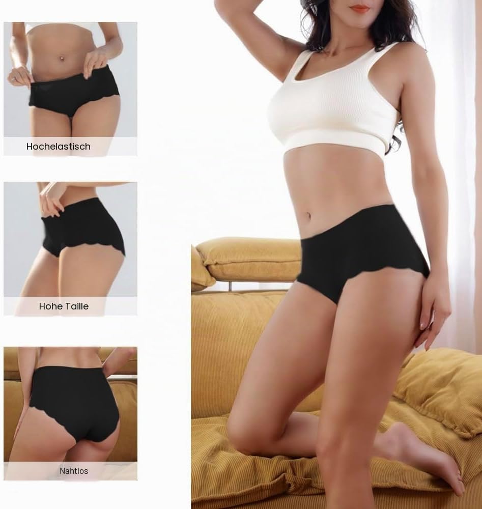 Unterhosen Damen,Nahtlos Slips Unterwäsche Frauen,Hohe Taille Panties,No Show Panties,Mehrpack 4Er P