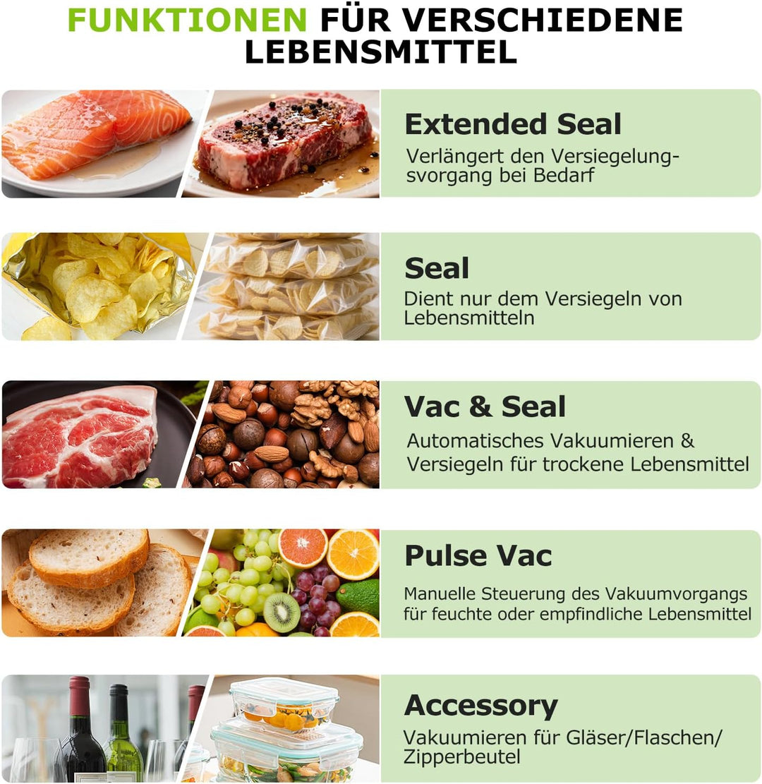 Bonsenkitchen Vakuumiergerät 15 L/min, Vakuumierer mit Beutelclip, Griffverriegelung und Integrierte
