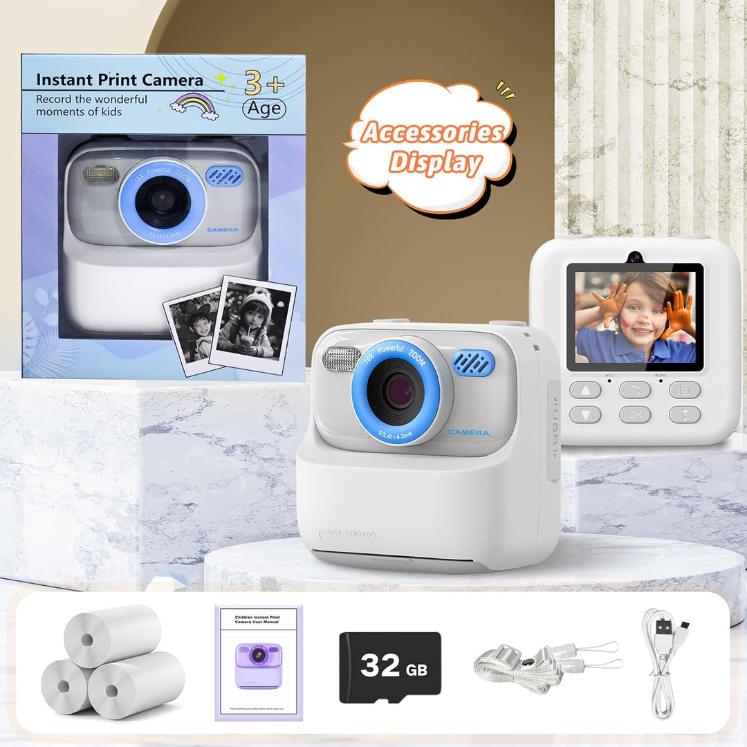 Upgrade Kinderkamera Sofortdruck für Jungen und Mädchen, 1080P HD Dual-Linse Selfie Digitalkamera mi