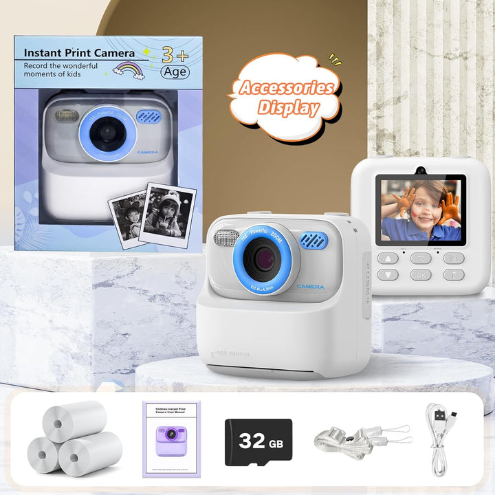 Upgrade Kinderkamera Sofortdruck für Jungen und Mädchen, 1080P HD Dual-Linse Selfie Digitalkamera mi