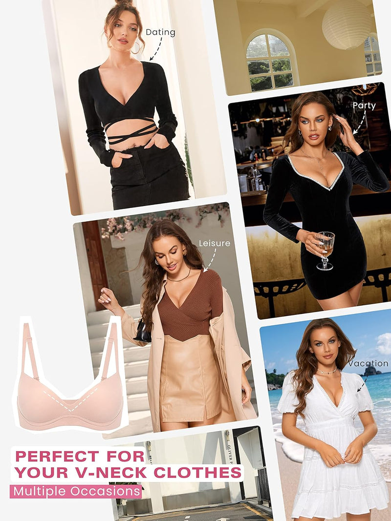 DOBREVA BH Damen ohne Bügel Push Up BHS Soft T Shirt Gepolstert Bustier Nahtlose Sleep 70B Blush Bei