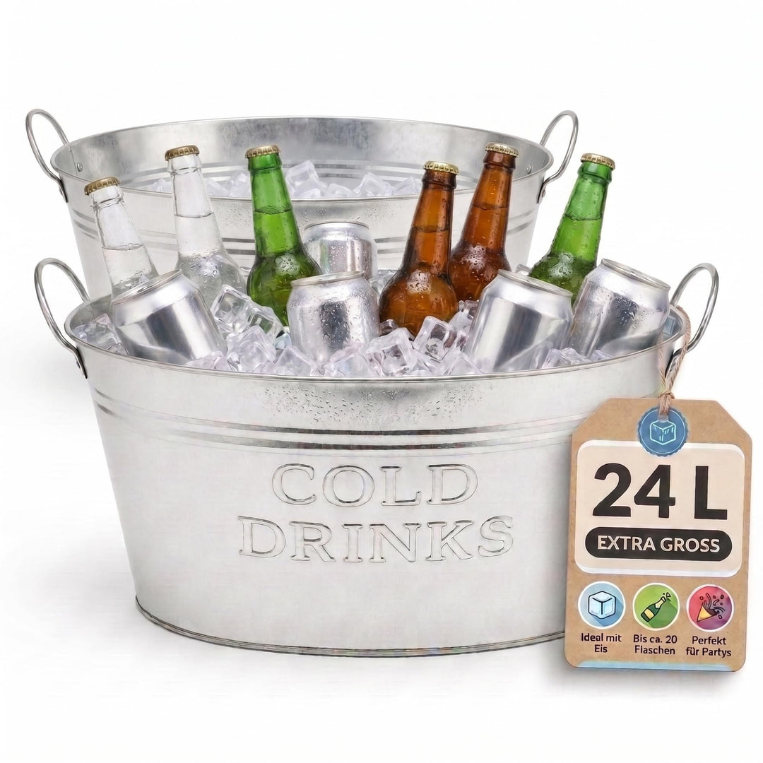 2er SET Getränkewanne 24 Liter Zinkwanne Set Sektkühler Flaschenkühler | Wasserdicht, Zinkwanne, Get