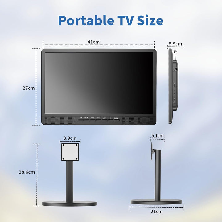 DESOBRY 18" Kleiner Fernseher mit Antenne, tragbarer Fernseher mit Freeview DVB/T2 Tuner, 6000mAh Ak