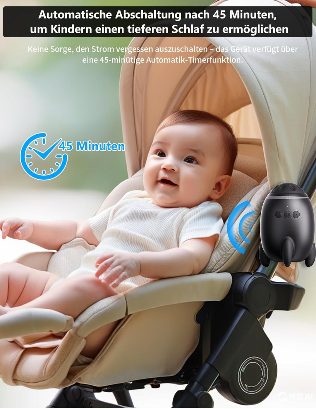 Kinderwagenschaukler, Wiederaufladbar Schlafhilfe für Baby mit 0-7000 U/min und Timer, kinderwagen S