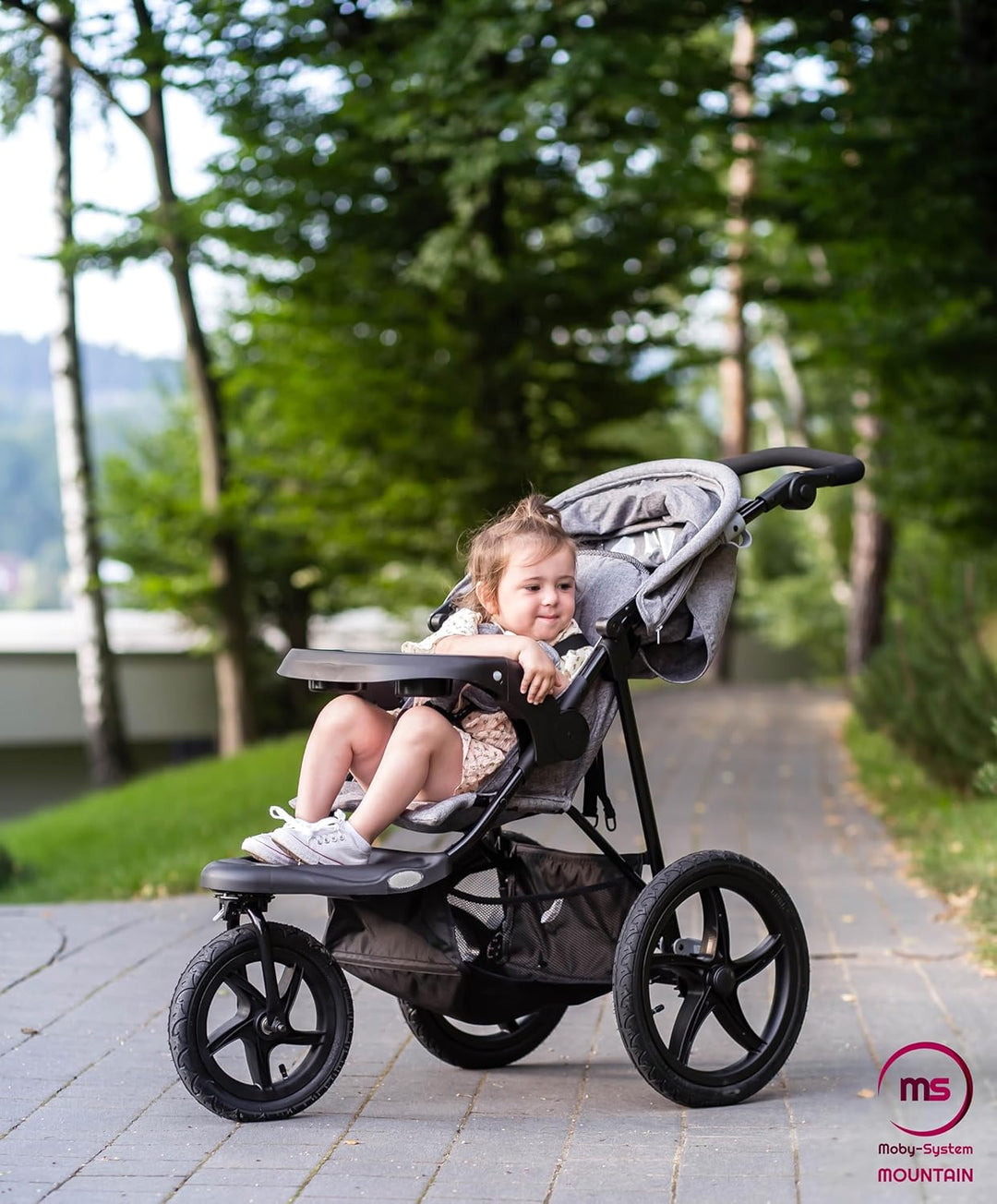 Moby-System Runner Dreirad-Kinderwagen Buggy Mountain Schwarz Für Kinder Bis 15 Kg, Es dreht sich gu
