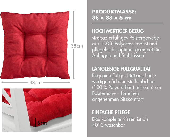 Traumnacht Cozy Stuhlkissen 4er Set 38 x 38 x 6 cm, Sitzkissen für Gartenstuhl, Küche &amp; Esszimmer, b
