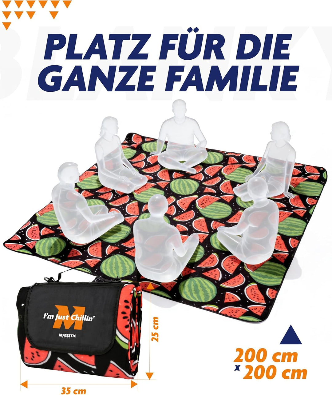 Picknickdecke 200x200 cm Wasserdicht & Sandfrei — Isolierte XXL Stranddecke für 4-6 Personen mit Tra