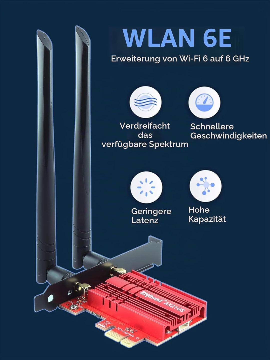 ZYT WLAN Karte, Intel AX210 Bluetooth5.2, Bis zu 5400Mbit/s Tri-Bands(6G/5G/2.4G) WLAN PCIe WiFi 6 K